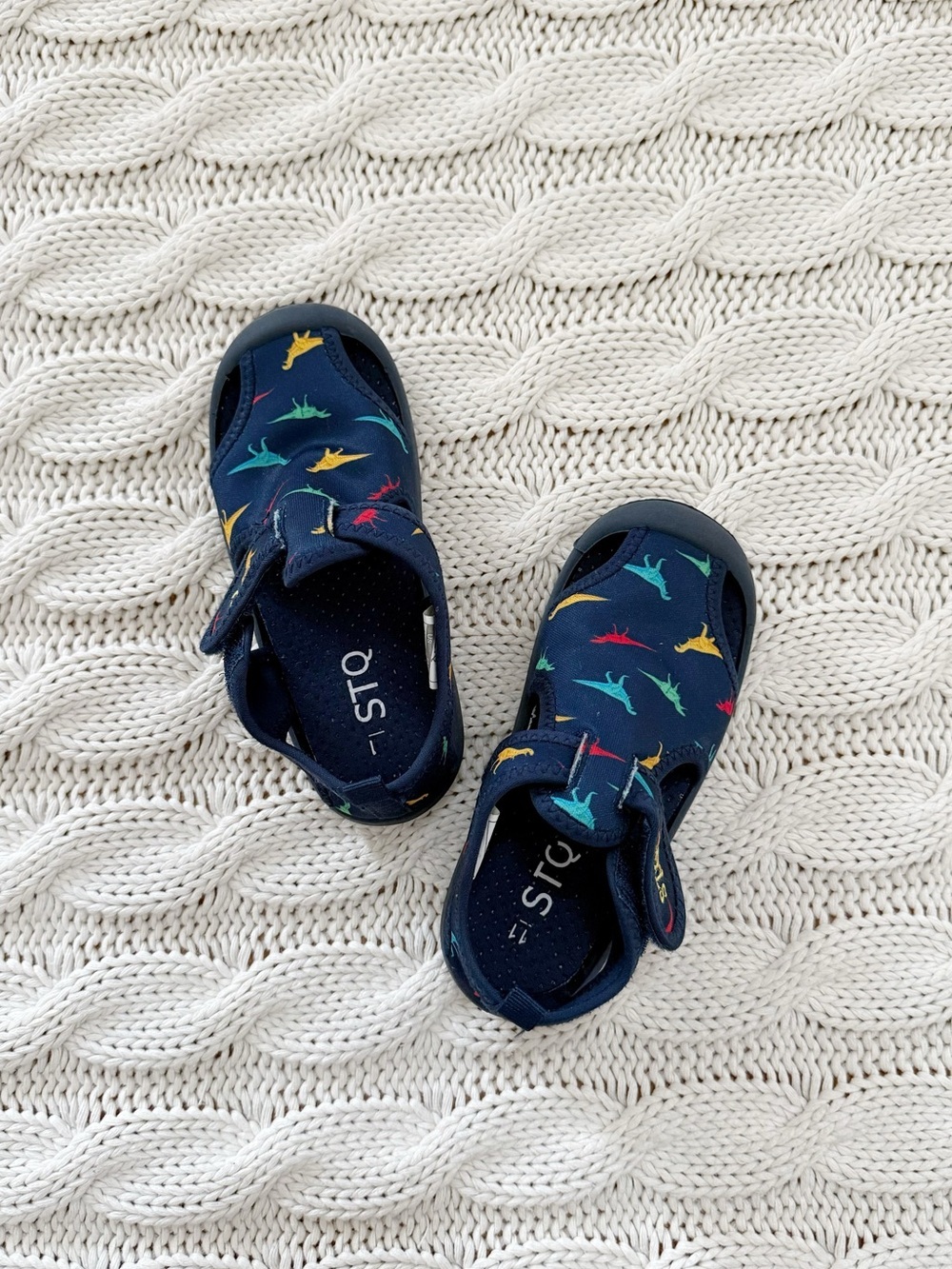 Kids Navy Shark-Print Hook-and-Loop Water Shoes